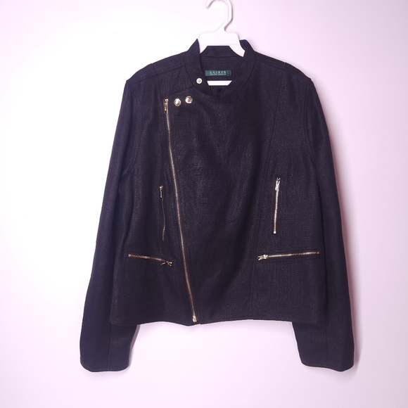 Lauren Ralph Lauren Linen blend Moto Jacket - Picture 1 of 9